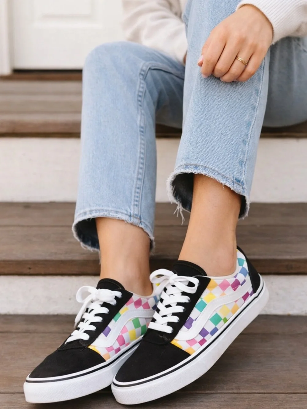 Vans Old Skool Colorblock Checkerboard Sneakers Women11 Multicolor Skate Shoes - Picture 1 of 7